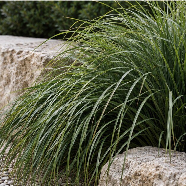 Lomandra foliage beside limestone